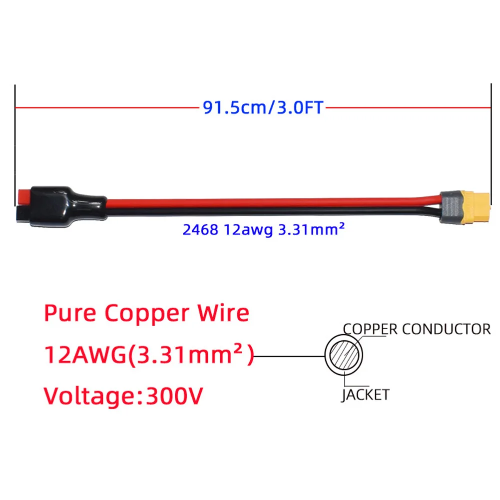 12AWG Adapter Cord RC Solar Connector Cable RC Applications Reliable Connection Rugged Construction Flexible Use