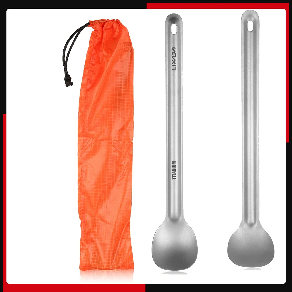Lixada Titanium Long Handle Spoon Outdoor Portable Dinner Spoon Cutlery Camping Backpacking Picnic Ultralight 15g