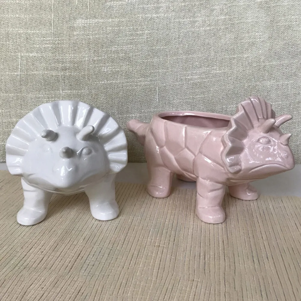 Triceratops Ceramic Succulent Pot – Mini Flower Planter for Herbs, Desk, Window Sill, Bookshelf, Home Decor