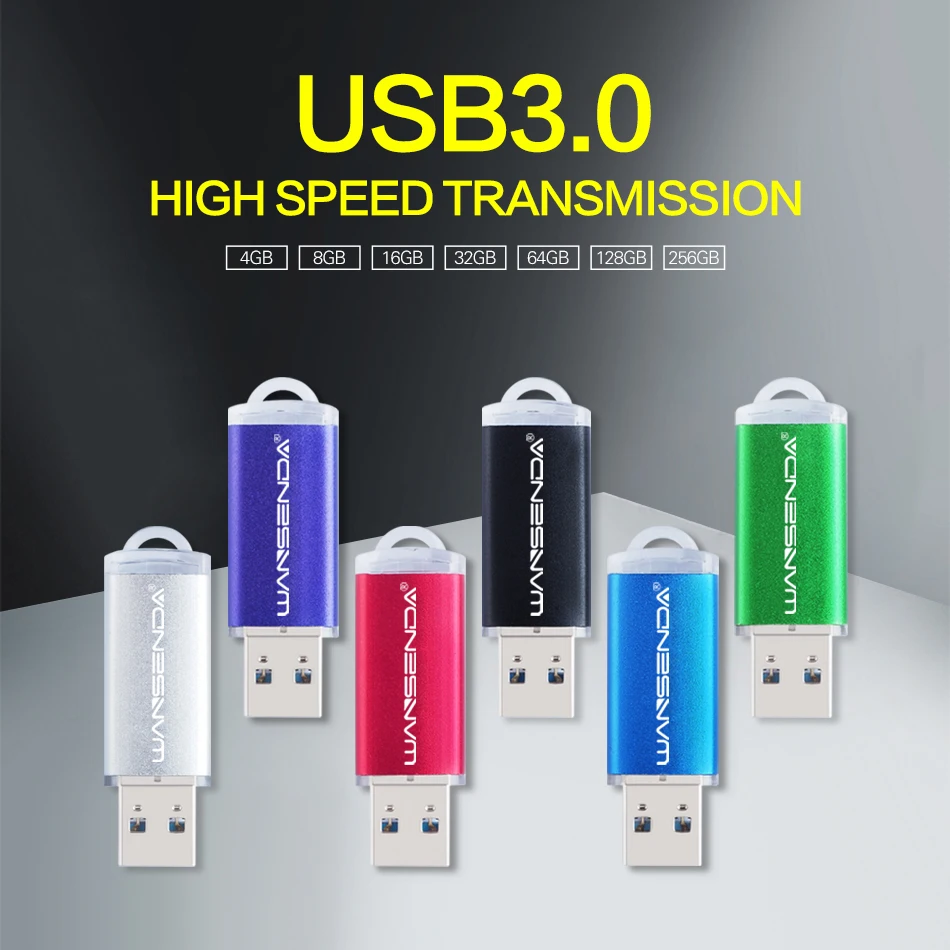 WANSENDA D301 USB 3.0 แฟลชไดรฟ์ 32GB ไดรฟ์ปากกาโลหะ 16GB 64GB 128GB 256GB Pendrive ความจุจริง Memory Stick U Disk