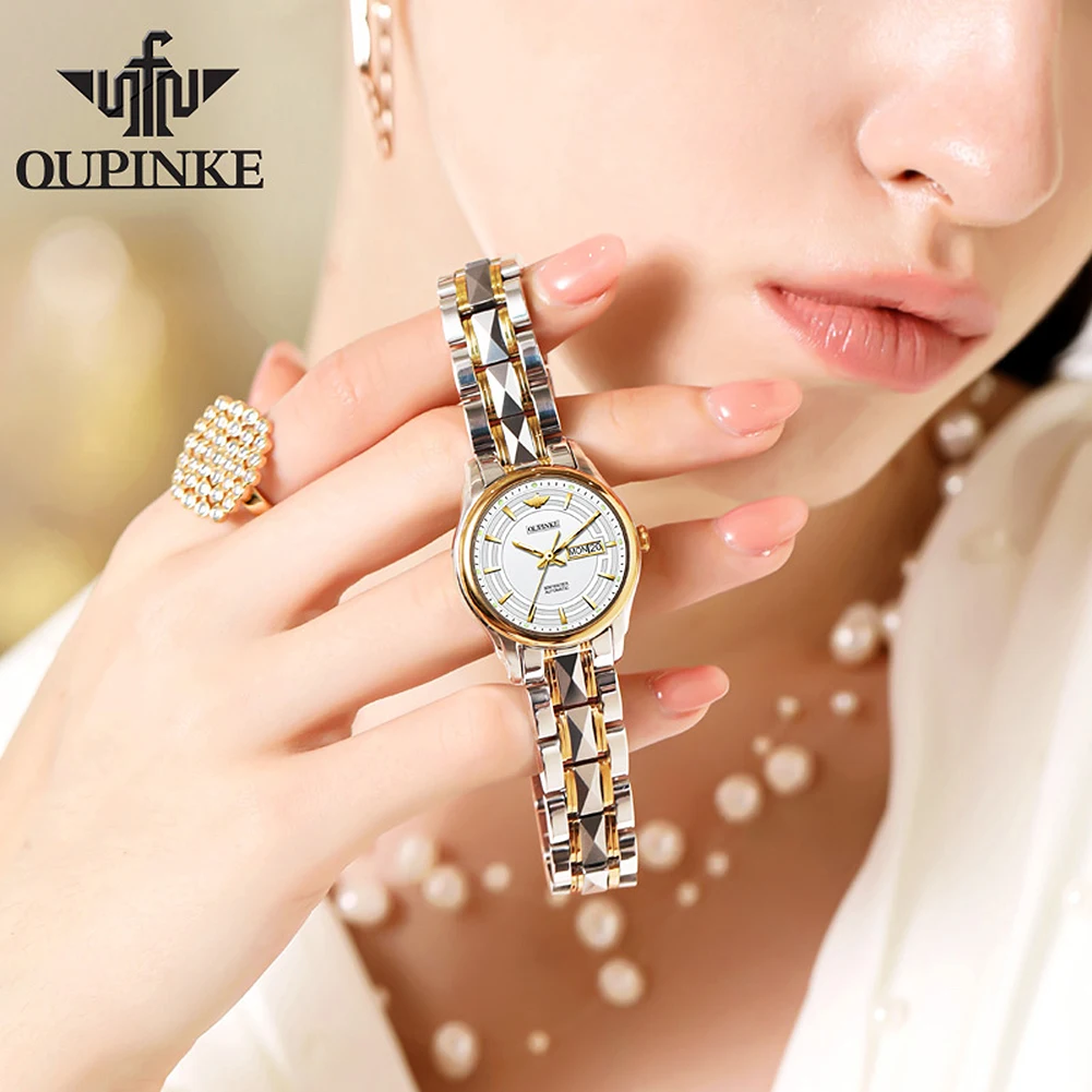 OUPINKE 3170 Women Brand Automatic Mechanical Watch Imported Movement Double Calendar Waterproof Watch Top Luxury Women Watch