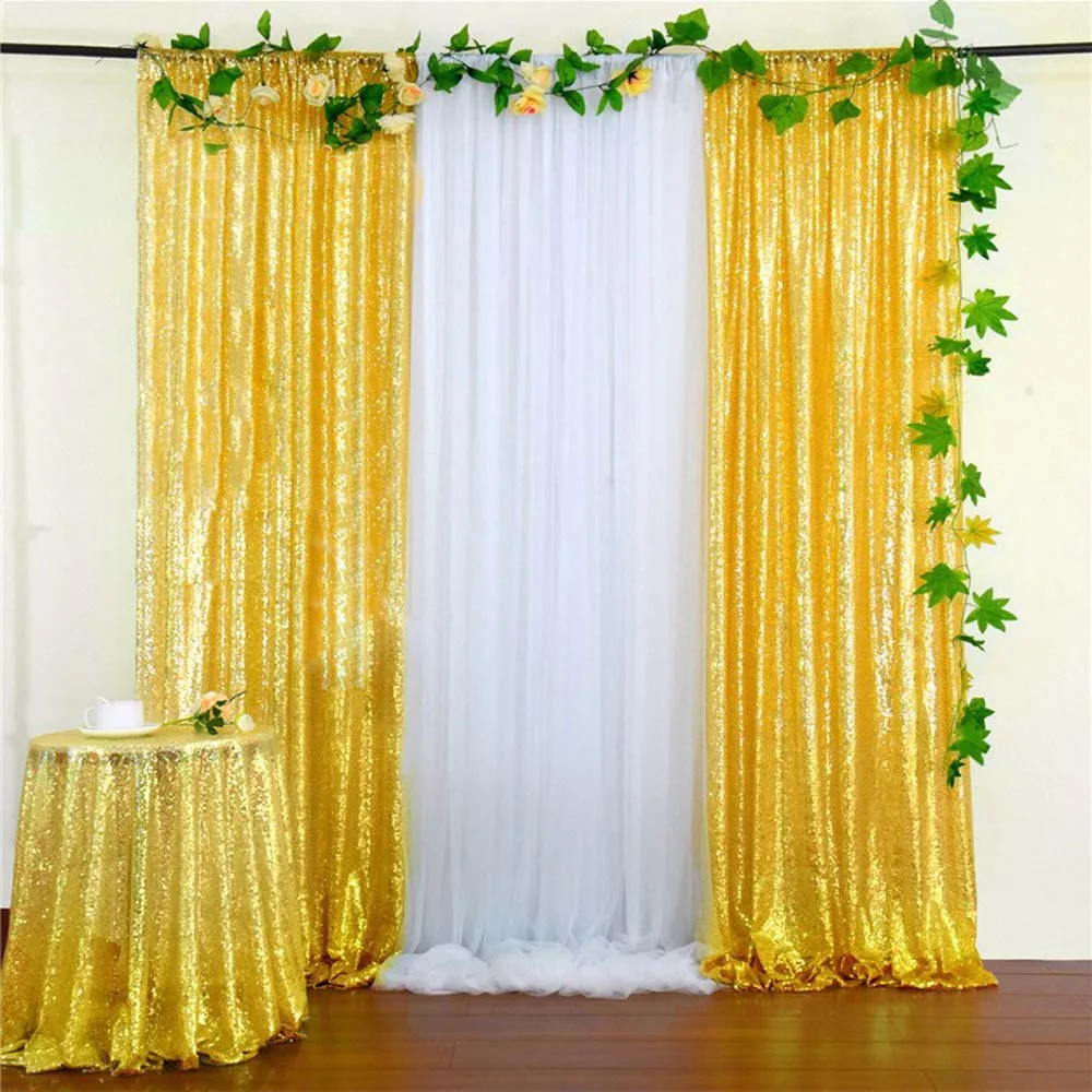 2FTx8FT Sequin Backdrop Curtains Glitter Background Sparkly Gold Curtains for Wedding Sequence Backdrop Stage Decorations