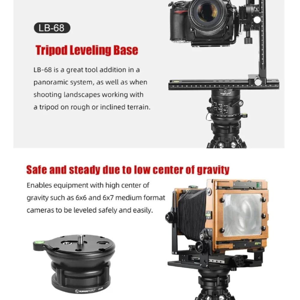 SUNWAYFOTO Leveling Base Tripod Head LB-68 22 lbs (10kg) Load Capacity