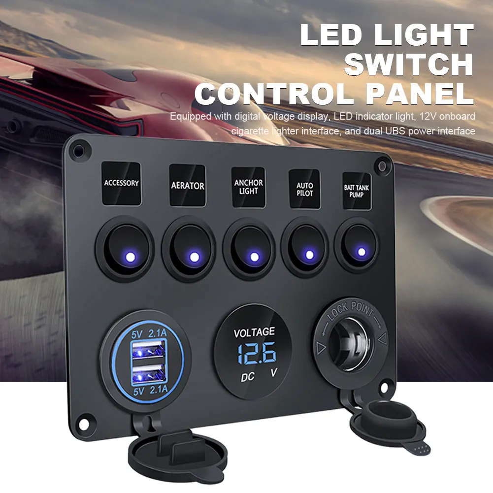 LED Car Charger 12V Switch Panel Power Outlet 4.2A Dual USB Charger Digital Voltmeter Switch Combo for Boats Trucks Car Campers