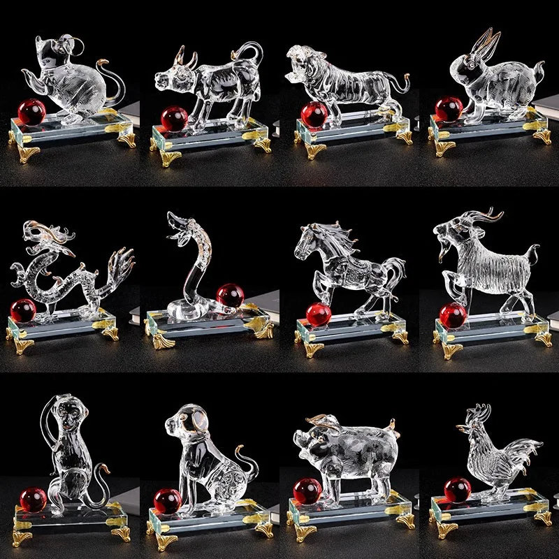 2025 Zodiac Crystal Glass Birthday Gift Rat Ox Tiger Rabbit Dragon Snake Horse Sheep Monkey Chicken Dog Pig Craft Decoration