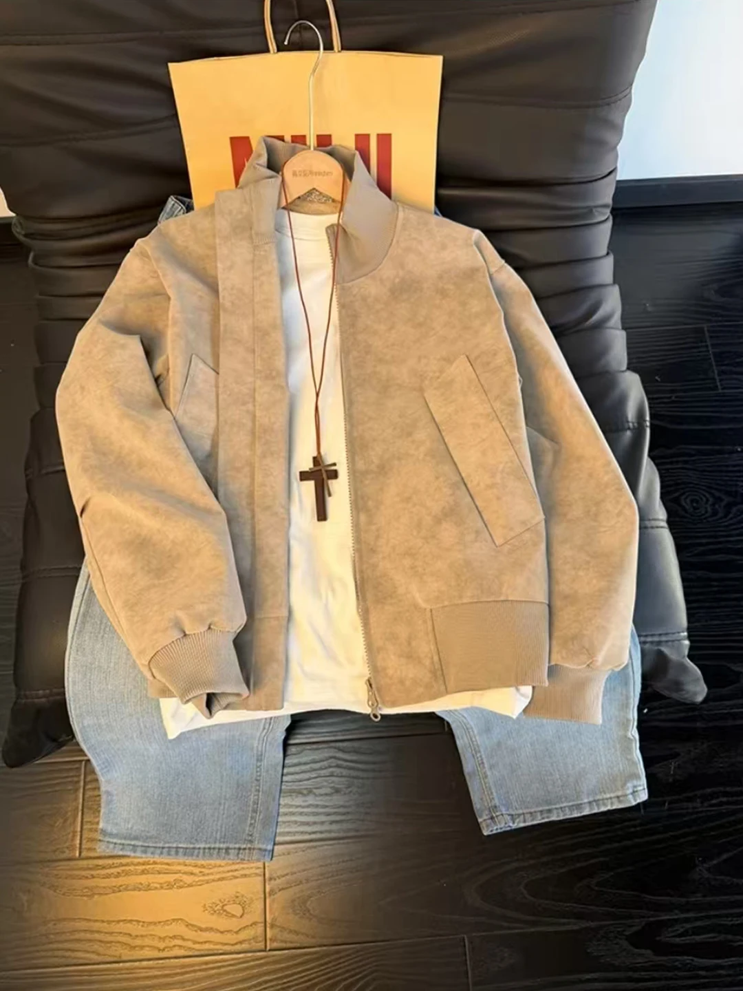 

Cleanfit Tie Dye Flight Jaet Cotton Men Winter Thiened Fce Lined PU Leather Stand Collar Motorcycle Sle Cotton Coat