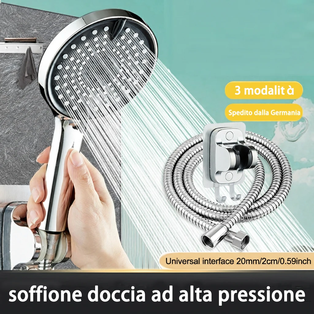 Soffione Doccia ad Alta Pressione con Grandi Pannelli da 12,5 cm, 3 Modalità Getto, Regolabile, per Accessori Bagno Hotel