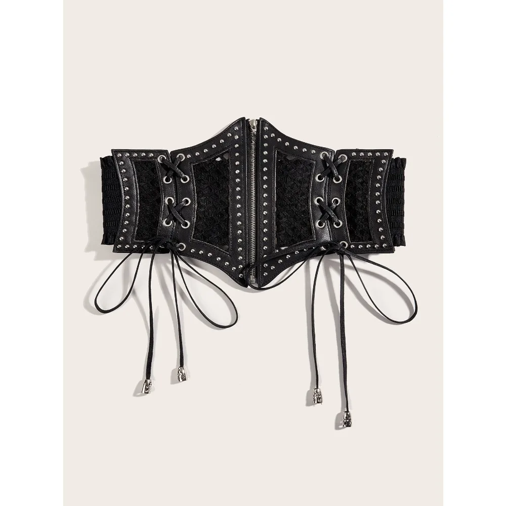 جديد النمط الأوروبي والأمريكي المرأة حزام عريض النمط الكوري المألوف الرجعية مرونة الخصر ختم فستان عمامة