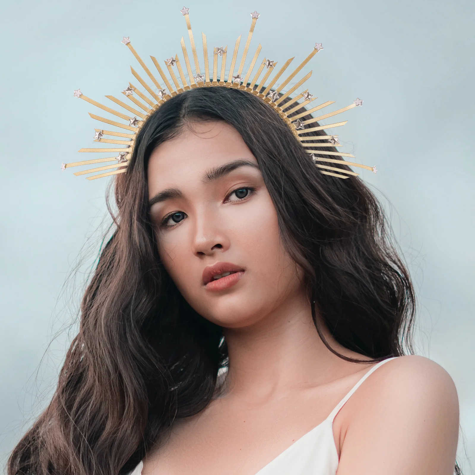 

Gold Sunburst Headband Crown for Women Fashionable Spike Headpiece Ideal Halloween Prom Homecoming Retro Style Accessory