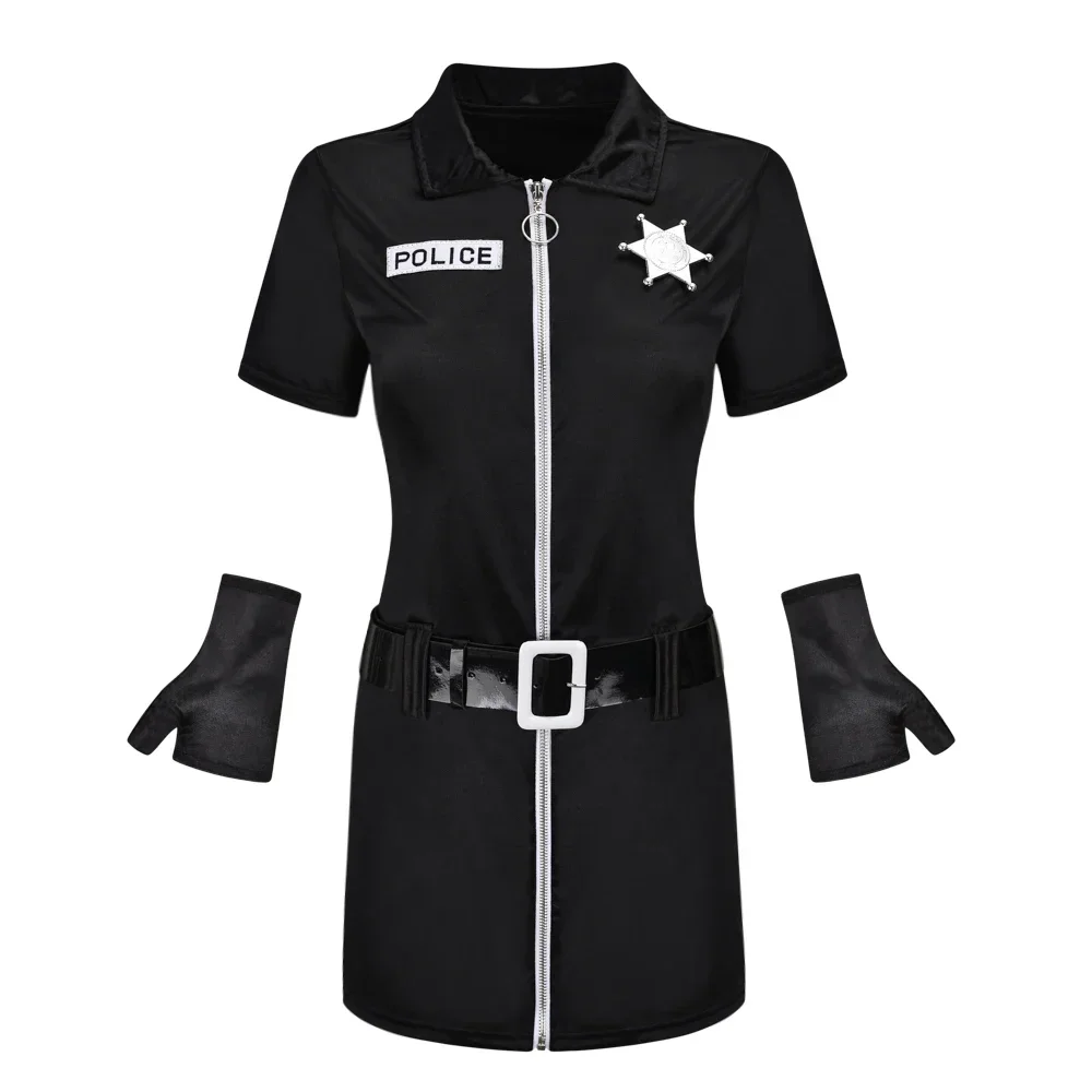 Plus Size Women Police Costumes Policewoman Uniform Cosplay Cop Carnival Party Fancy Dress Up for Adult