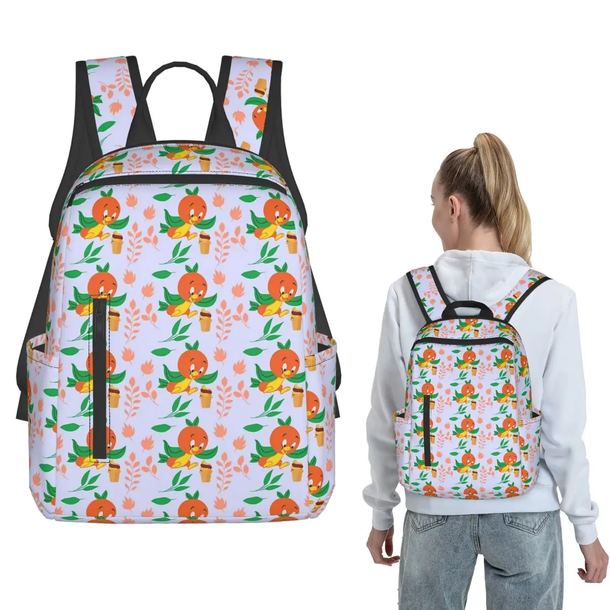 Orange Bird And Citrus Swirl Backpack Daypack Boys Girls BookBag School Bag Shoulder Bags for Men Women