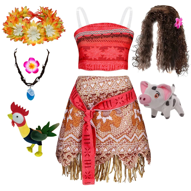 Kids Girls Cosplay Ocean Adventure Cartoon Costume for Chidren Moana Two Pieces Dress up Vaiana Princess Costume Clothes 1-16Yrs