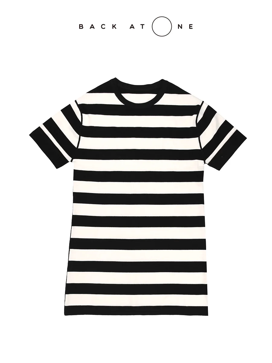 

Ele Long Striped Knitwear BaAtOne BEFAB66HK Bla White Stripe Loose Fit ort Sve Woolen T-irt for Women