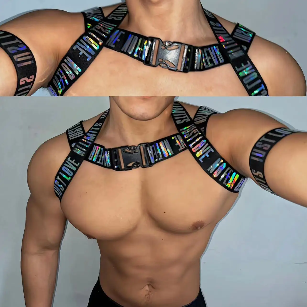 Men Flash Letters printed Chest strap Sexy Muscle GoGo Dance Costumes Party Show Stage Theme Performance Outfits