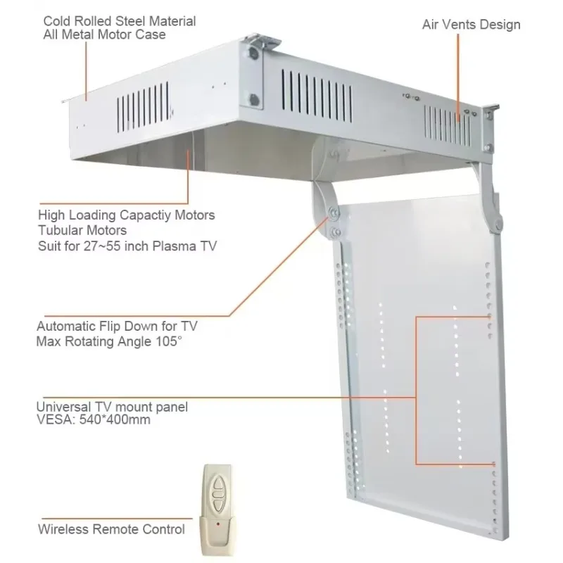 Universal 32-65-inch LCD TV Electric Ceiling Mount Rotator Inward-flipping Hidden Ceiling Bracket Remote Control Telescopic D003
