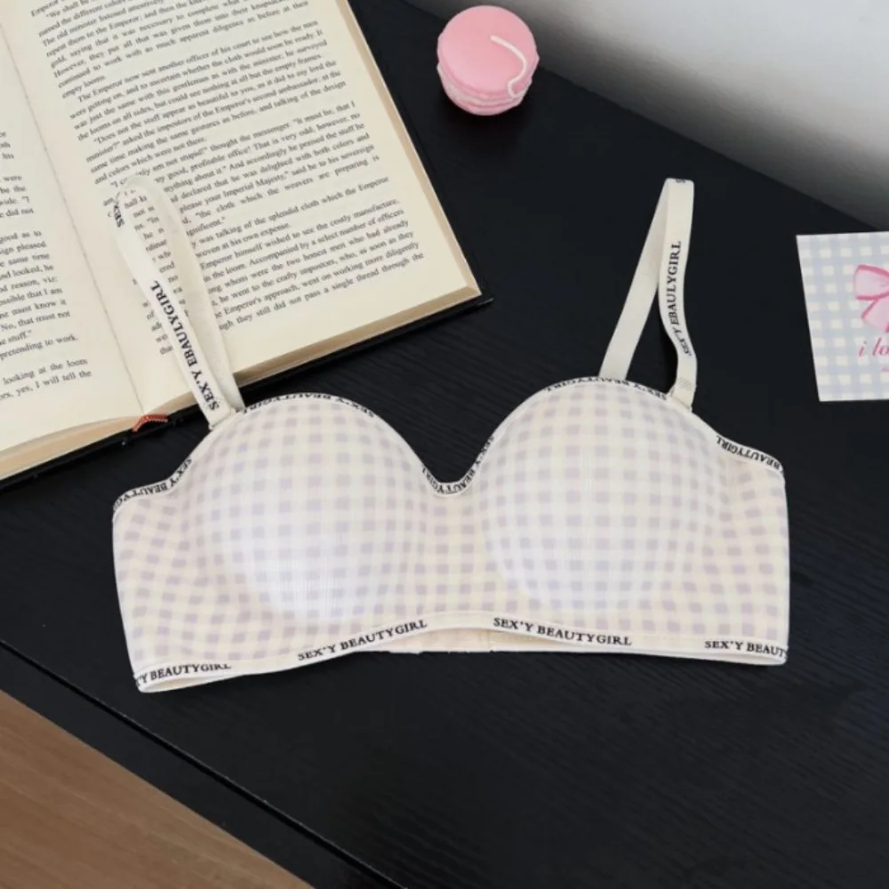

Sweet Wireless Letter Grid Bra Push Up Anti-sagging Seamless Bra Deep V Lingerie Underwear Women Girl