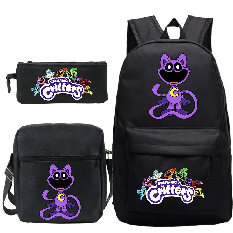 3Pcs Smiling Critter Backpack Dogday Rucksack Teenagers Boys Girls School Bags Kids Travel Shoulder Knapsack