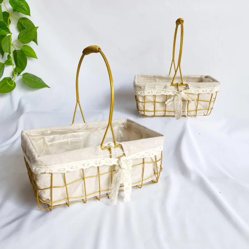

Wrought Iron Linen Flower Basket Wrought Iron Woven Floral Flower-arranging Hand Basket Holiday Flower Basket Living Room Office