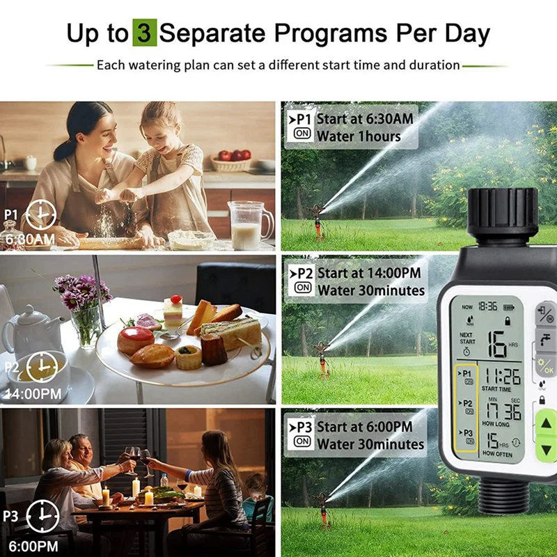 Таймер шланга датчика дождя, таймер полива с 3 отдельными программами, автоматическая система полива сада, большой ЖК-экран