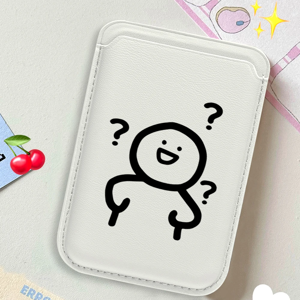 Question Mark Little Man Leder-Kartenetui Telefonkartenhalter für Magnetische Hülle Geeignet für alle iPhone Magsafe Karten-Handytaschen – Detail 3