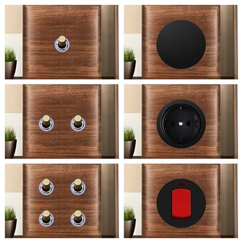 Embedded Wall Panel Wood Switch Socket, Eu Ru Fr Socket Power Outlet, 1 Gang 2 Gangs 3 Gangs 4 Gangs for Home or Office