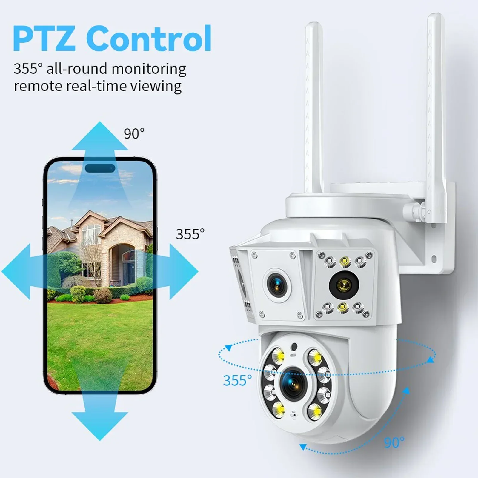 كاميرا 1080P 4 عدسات تكبير 2.4 جيجا هرتز 5 جيجا هرتز واي فاي 360 ° كاميرا PTZ للاستخدام الخارجي مع تطبيق وكاميرا مراقبة للتخزين السحابي
