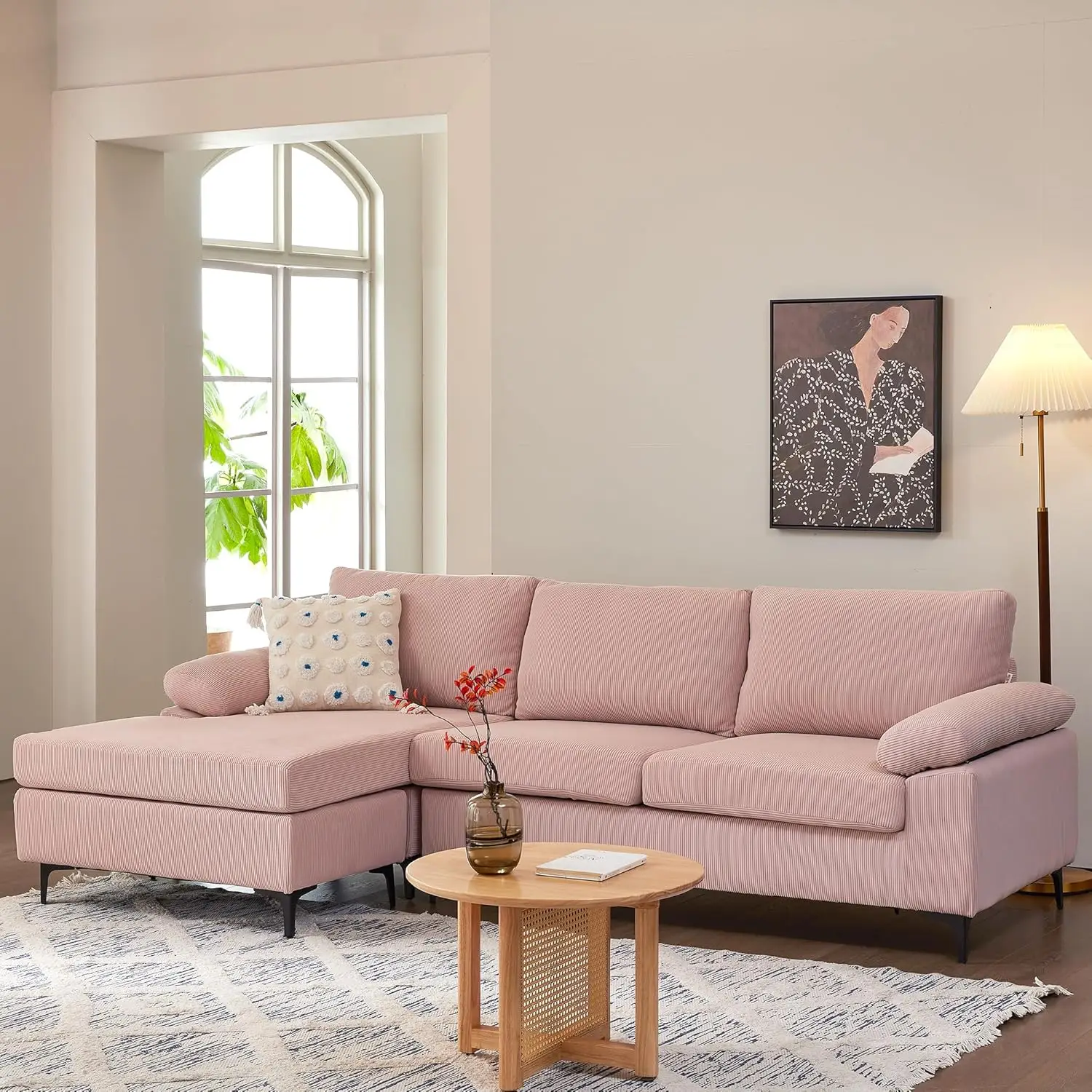 

Corduroy Sectional Sofa Couches for Living Room, L Shaped Sofa Couch with Reversible Chaise,Comfy Reversible Sofa