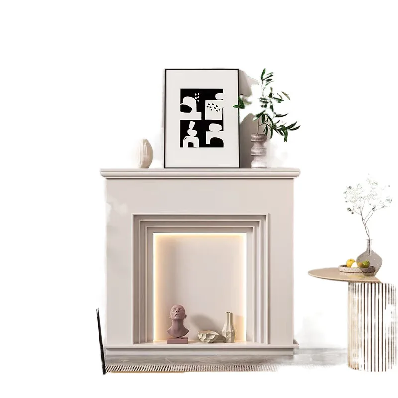 Nordic French cream fireplace decorative cabinet porch photography Internet celebrities ins art white living room luminous