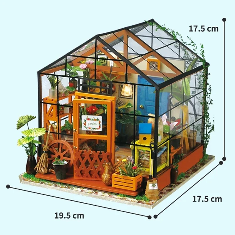 Creative 3D Kathy's Garden Assembled Building Kits Model with Lights Wooden Puzzles Desktop Decoration Toys Gifts for Kids Girls