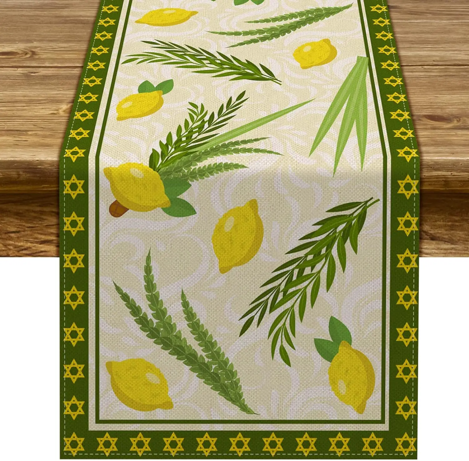 

Jewish Sukkah Linen Table Runners Farmhouse Home Holiday Party Sukkot Decoration Reusable Etrog Lulav Kitchen Dining Table Decor