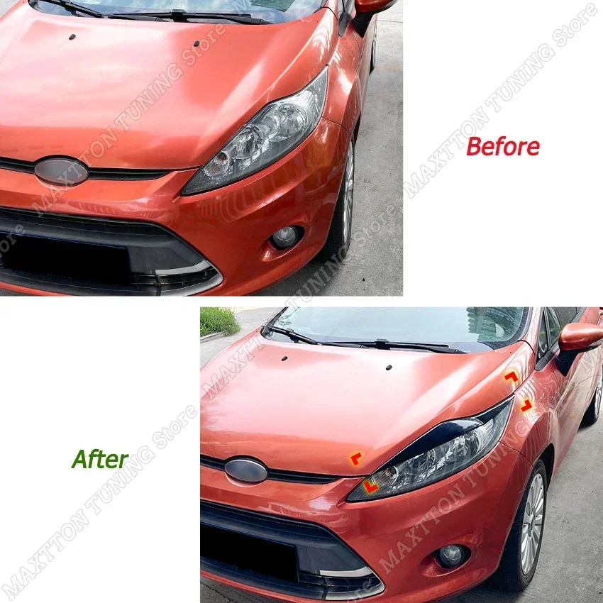 Front Headlight Eyebrow Eyelids Stickers Lamp Cover Body Kits Tuning  ABS Gloss Black/Carbon Look For Ford Fiesta MK6 2008-2012