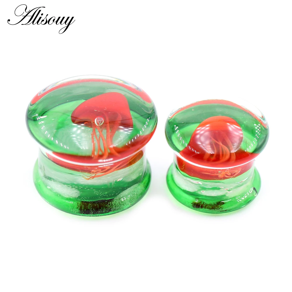 Alisouy 1PC Transparent Round Glass Jellyfish Ear Gauges Tunnels Plugs Flesh Stretcher Expander Earrings Piercing Body Jewelry