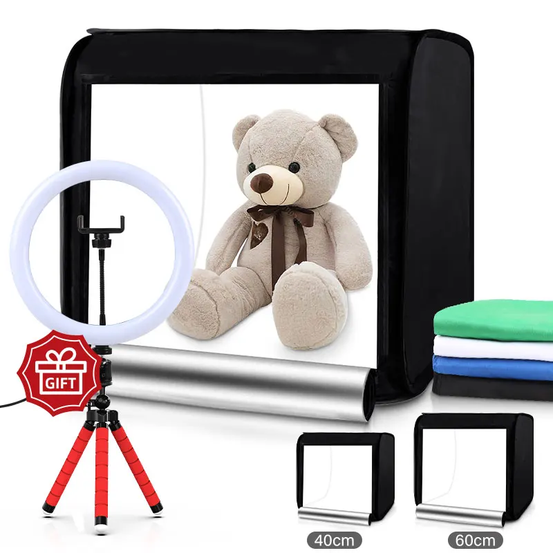 16''/24'' Light Box Photography Lightroom Photo Studio Box Table Top Shooting Tent Kit With 4pcs Backdrop Cloth For Small Item