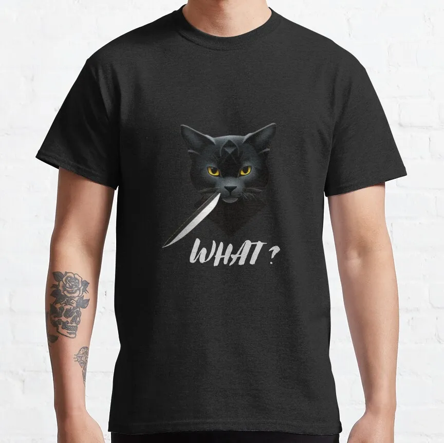 Cat What Murderous Black Cat With Knife Gift t shirt for Cat lover 100% cotton tee Short sleeve Graphic clothes All size tops