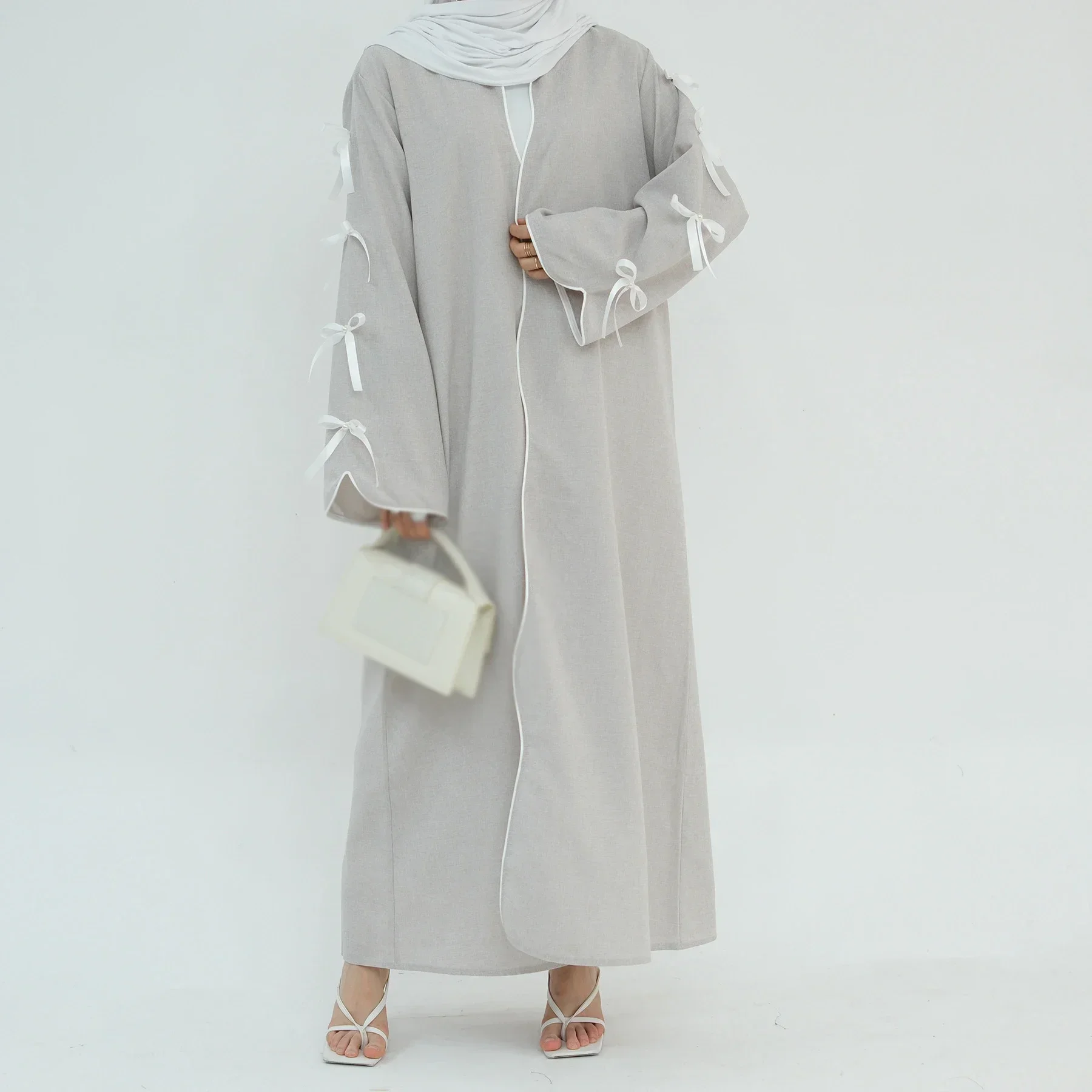 Abaya Kimono ouvert avec nœud pour femmes, Robe de dubaï modeste, turquie, Eid, Ramadan, Kaftan, manteau musulman, vêtements islamiques, Robe arabe Jalabiya