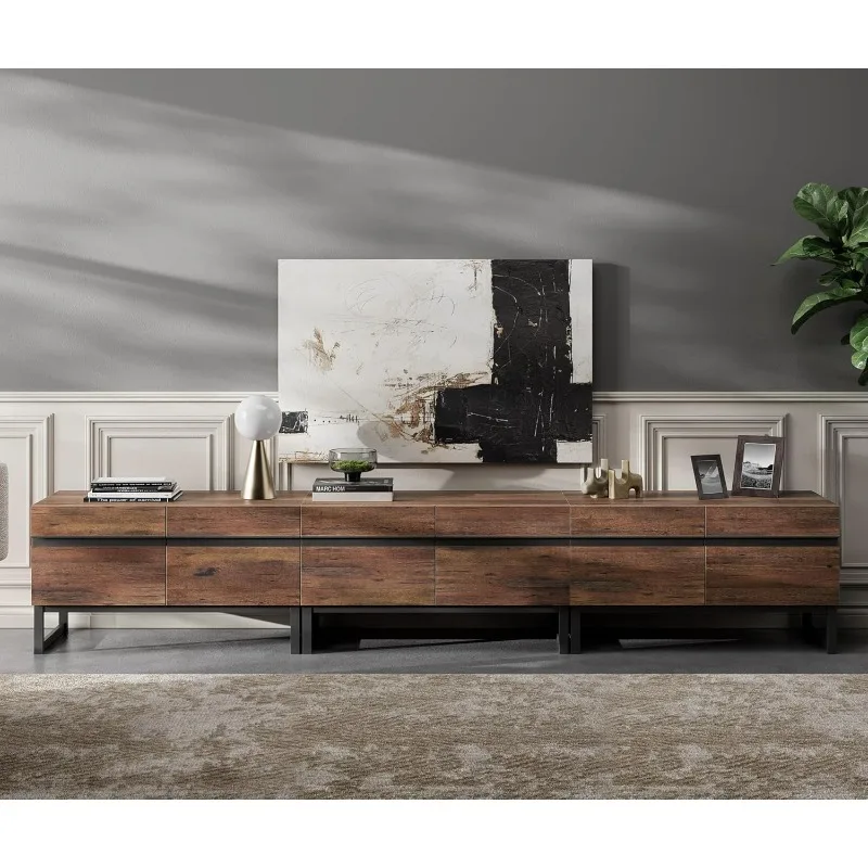 Modern TV Stand for TVs  Wood Entertainment Center TV Console with Storage Cabinets and Metal Base, Media Console