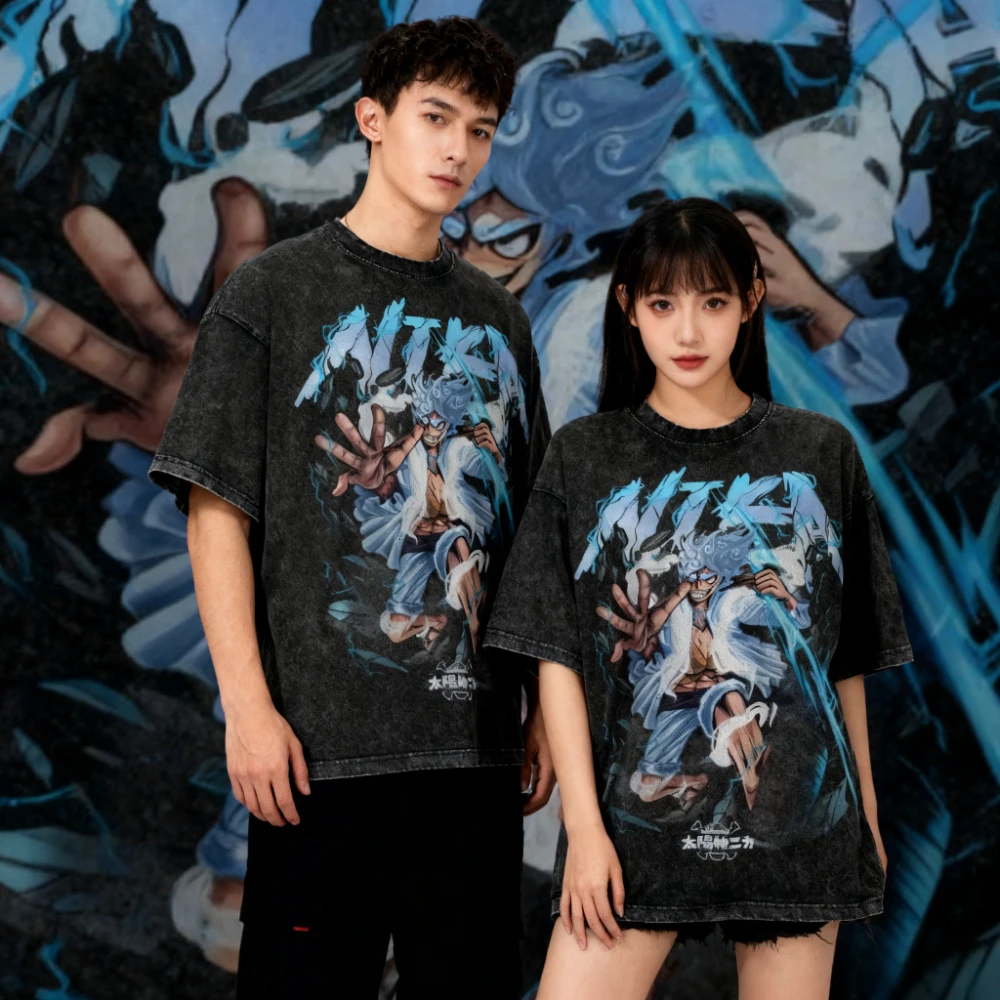 

Ace Anime ONE PIECE Harajuku Ретро стираная футболка Хлопковая мужская уличная одежда в стиле хип-хоп Негабаритный женский топ унисекс с короткими рукавами Y2k