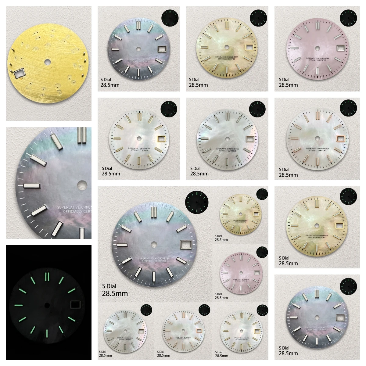 

28.5mm S Logo Fritillaria Dial Fit NH35/NH36/4R/7S Japanese Movement Green Luminous Quality Dial Watch Modification Accessories