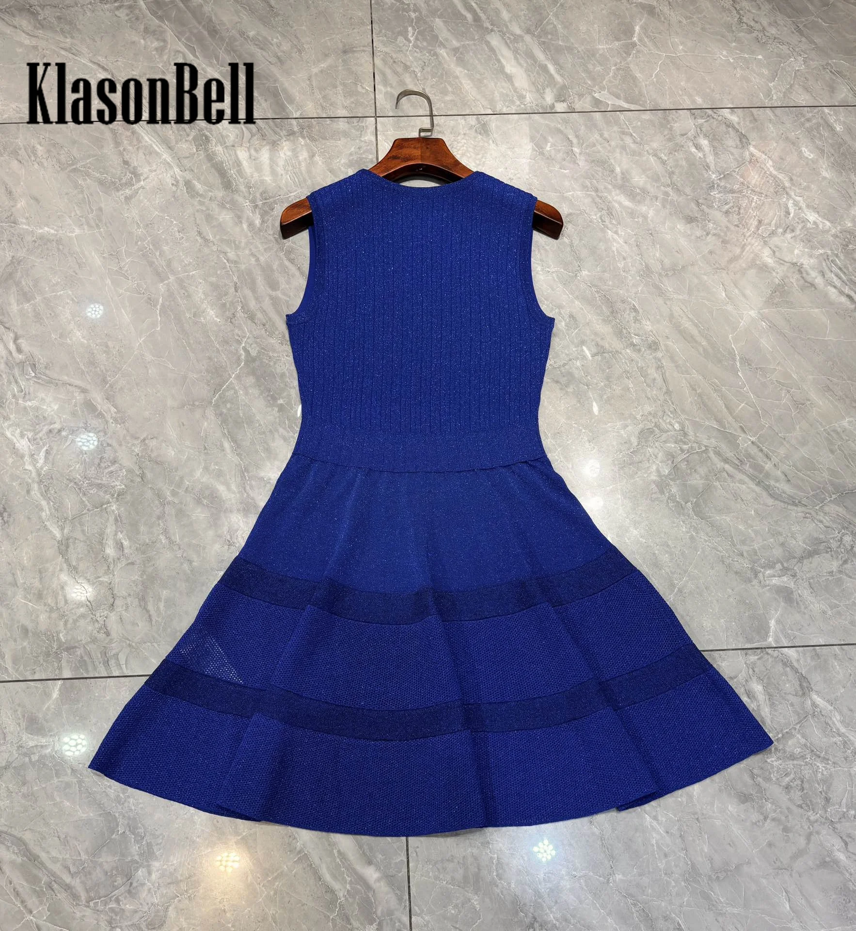 1.21 KlasonBell High Quality Bling Bright Silk Knit O-Neck Tank Dress For Women Sexy Hollow Out Collect Wist Party Short Dress