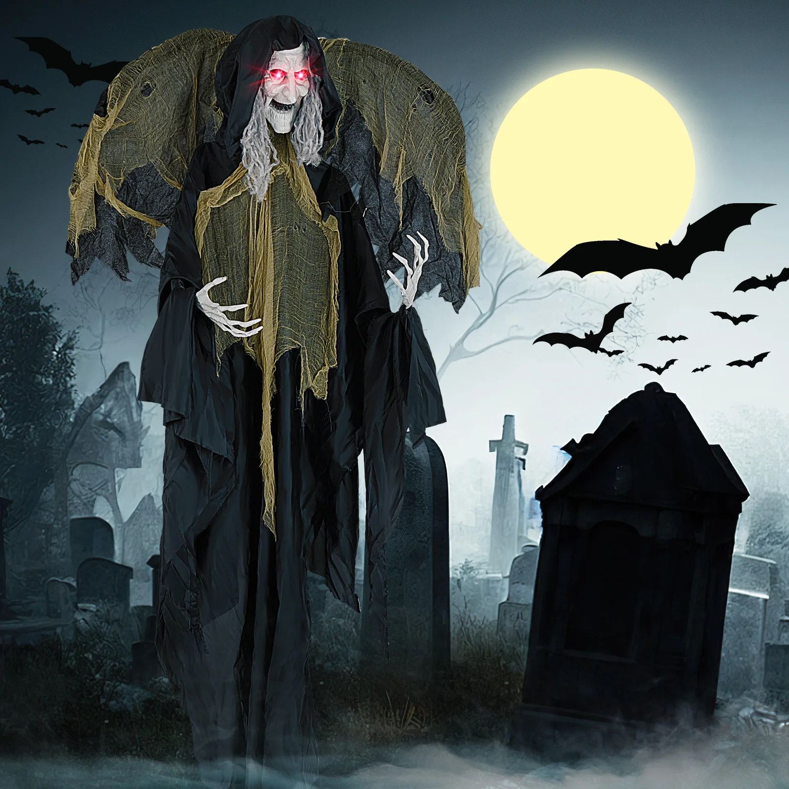 8. 2 FT Halloween Standing Witch, Poseable Halloween Animatronic Prop with Light up Eyes, Sounds & Movements 2
