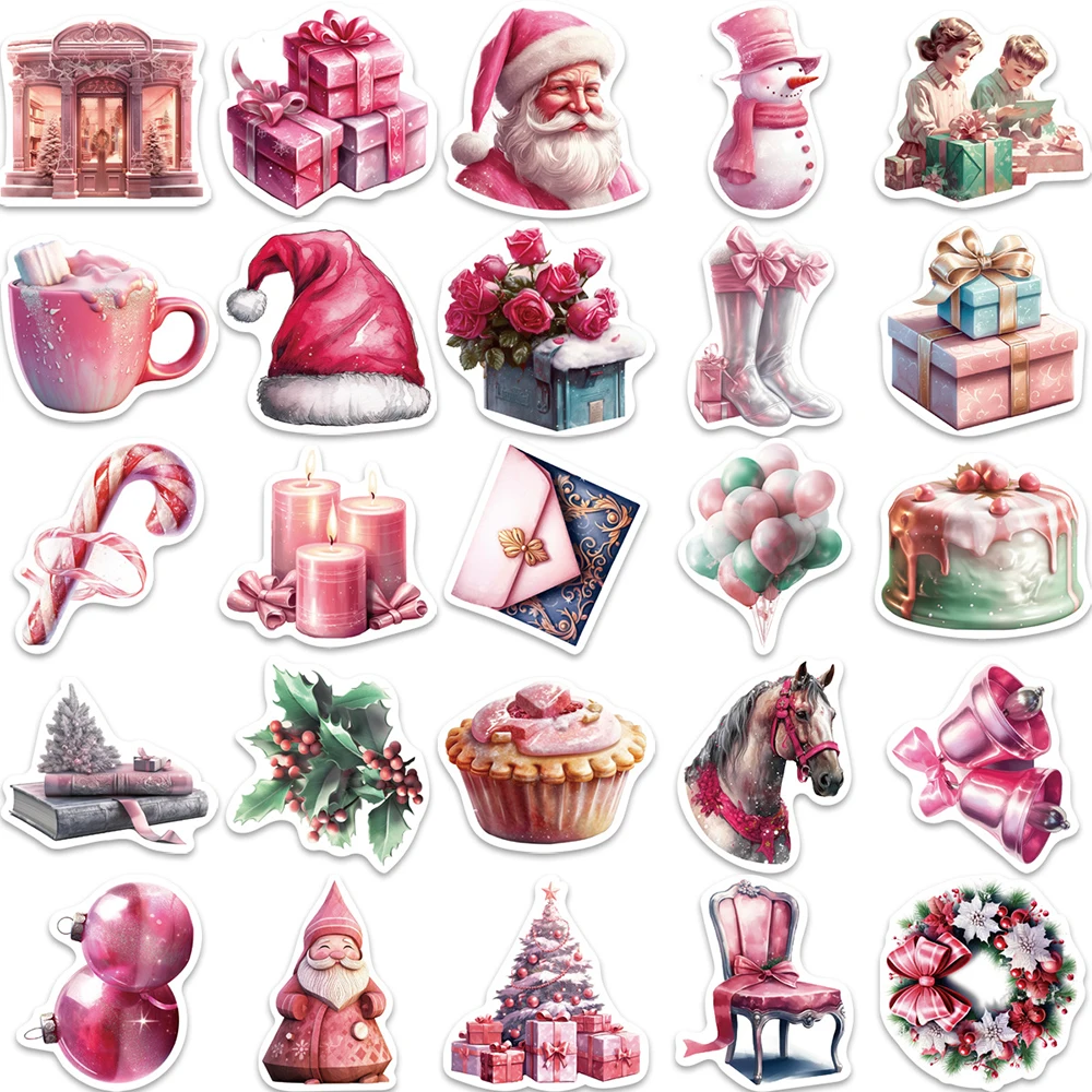 10/30/50pcs Vintage Pink Kawaii Christmas Cartoon Stickers decalcomanie Laptop bagaglio telefono chitarra decorazione adesivo impermeabile giocattoli