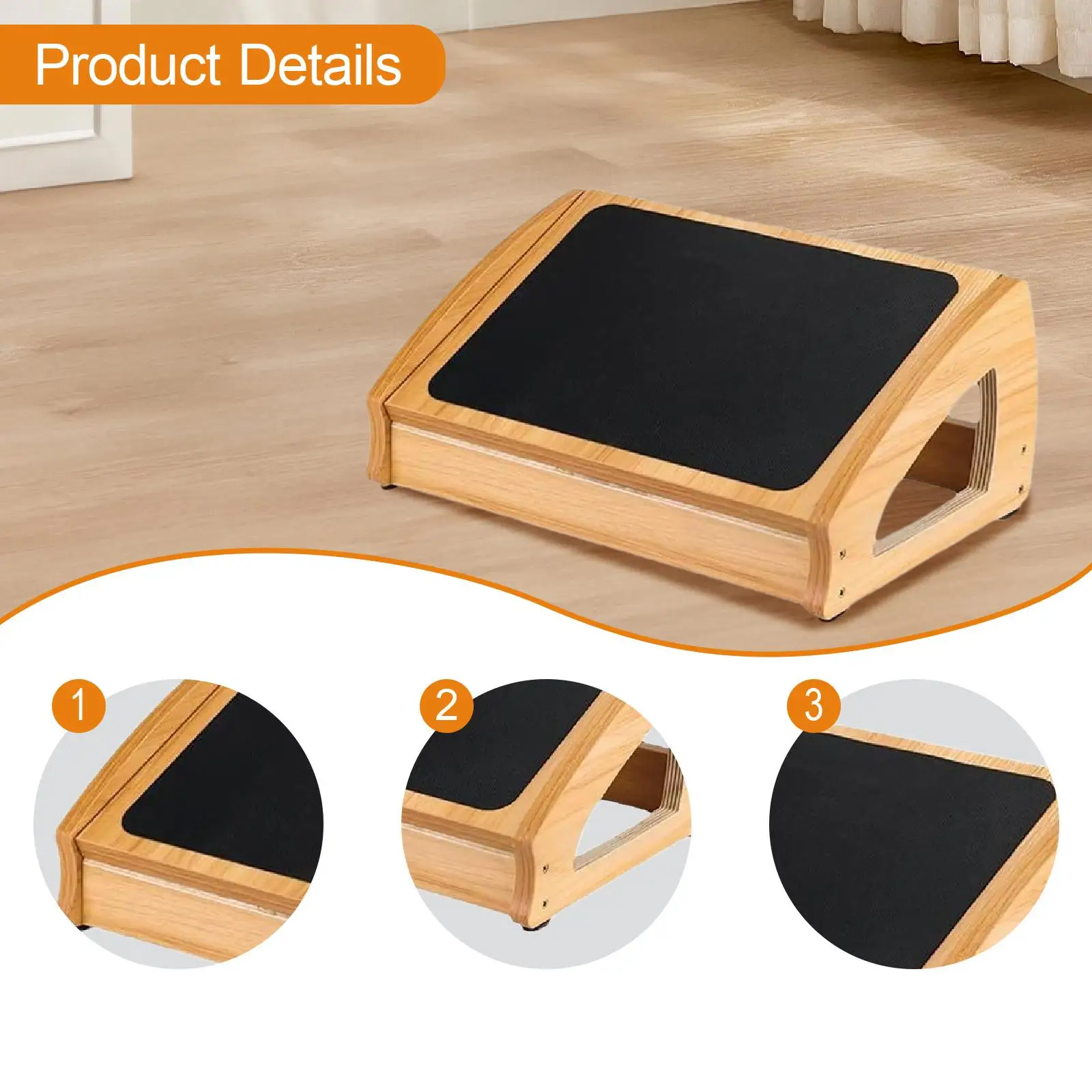 Wooden Under Desk Footrest for Office Ergonomic Anti Slip Foot Stand Compact Size Leg Rest for Work Home Adult Gaming Desk