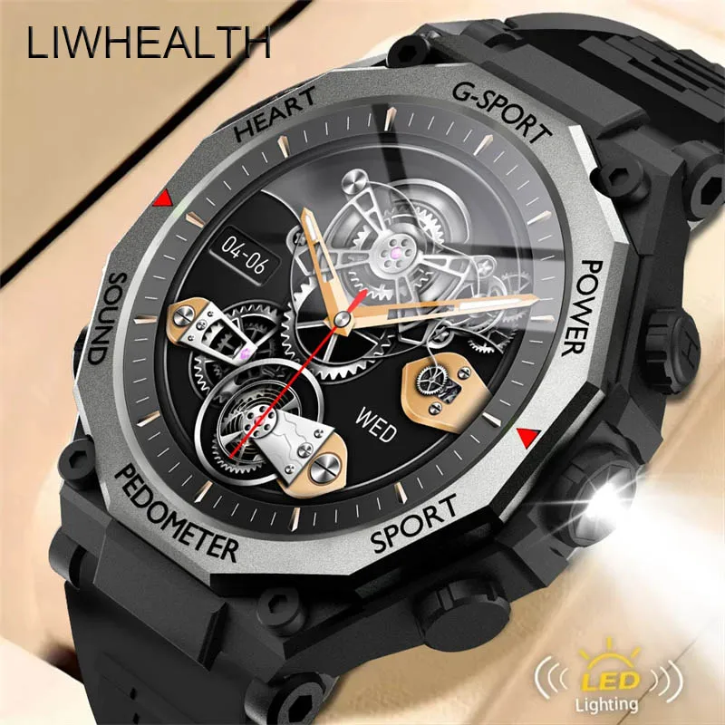 

2025 военные умные часы для мужчин и женщин, светодиодный фонарик, здоровье, фитнес, спорт на открытом воздухе, трек, Bluetooth, умные часы с вызовом для Android IOS