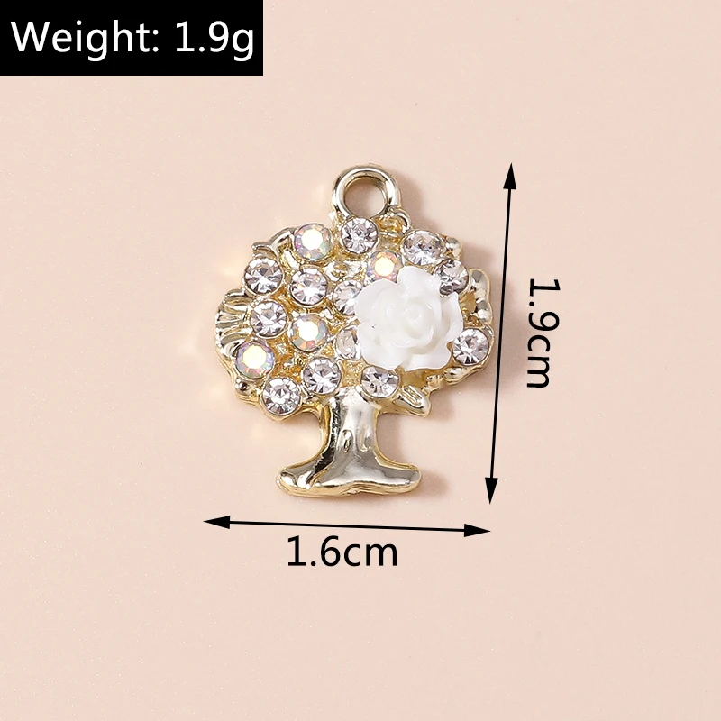 Leslie 10 Stück Exquisite Zirkon Glänzende Kristall-Rosen-Lebensbaum-Anhänger für Halsketten DIY Hochzeitsschmuck Zubehör – Detail 1