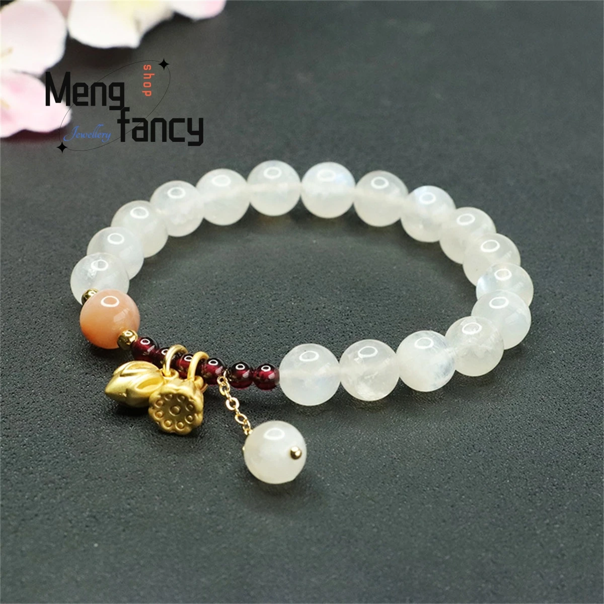 

Natural Elongated Stone White Moonlight Garnet Twice Joyful Bead String Bracelet Elegant Personalized Charm Fashion Fine Jewelry