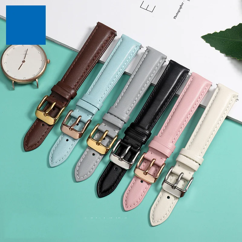 14mm 16mm 18mm 20mm cowhide Plain Watchband for Casio Fossil Citizen Watch Strap DW Ladies Bracelet Sky Blue Pink Brown