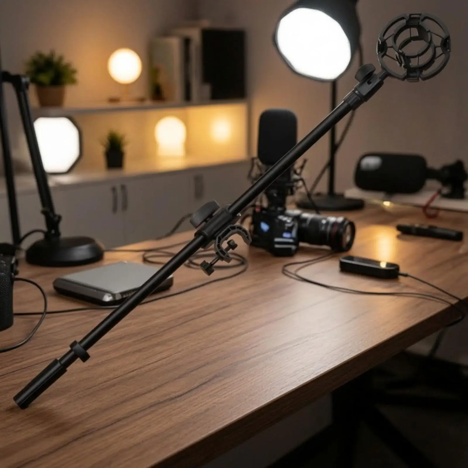Live Broadcasting Support Bar | Adjustable Horizontal Rod, 360-Degree Rotating Joint, Mounting Bar with Clamp, for Desk Setups