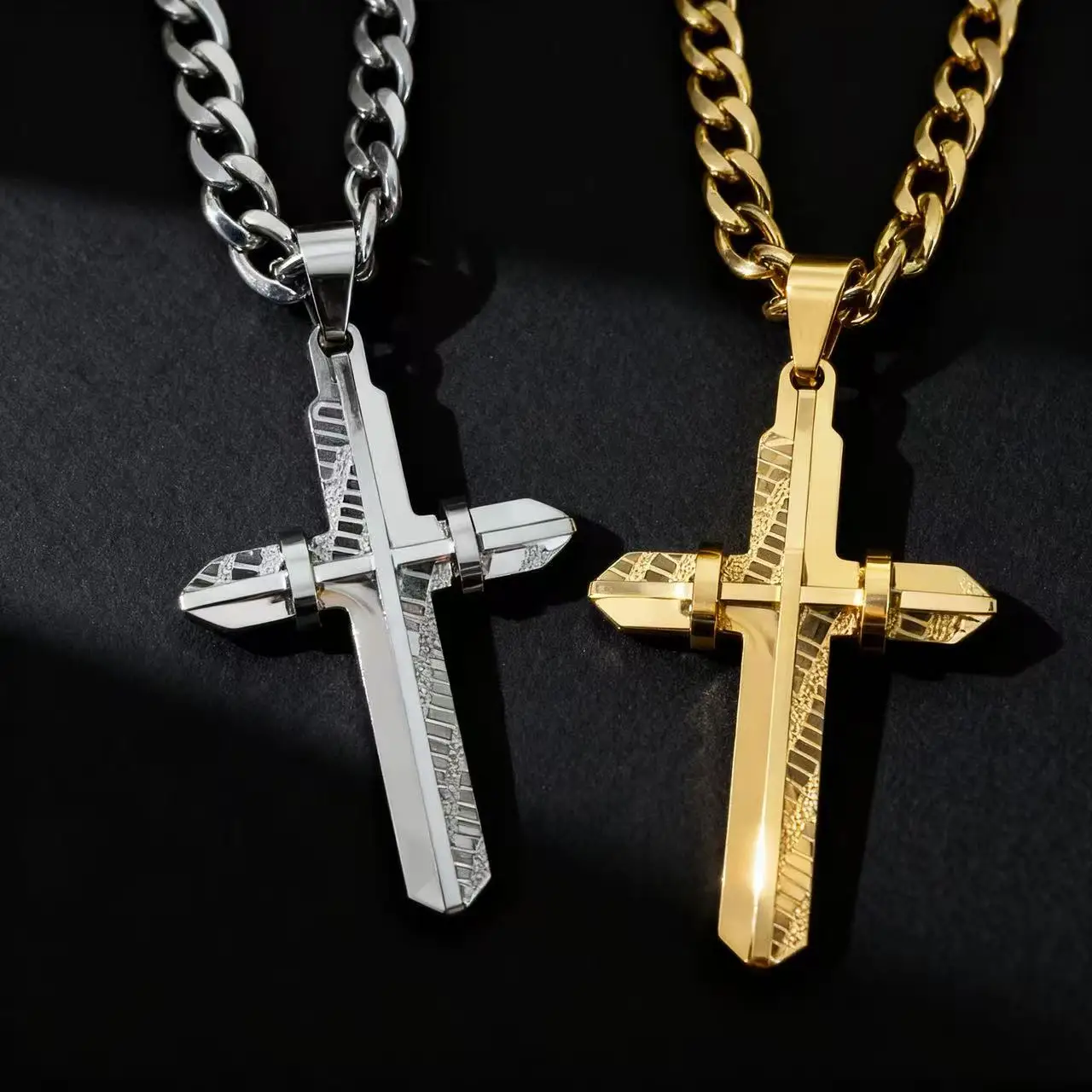 HNSP 316L Edelstahl 3D-Kreuz-Anhänger-Halskette für Herren, religiöser Schmuck, Accessoires – Detail 1