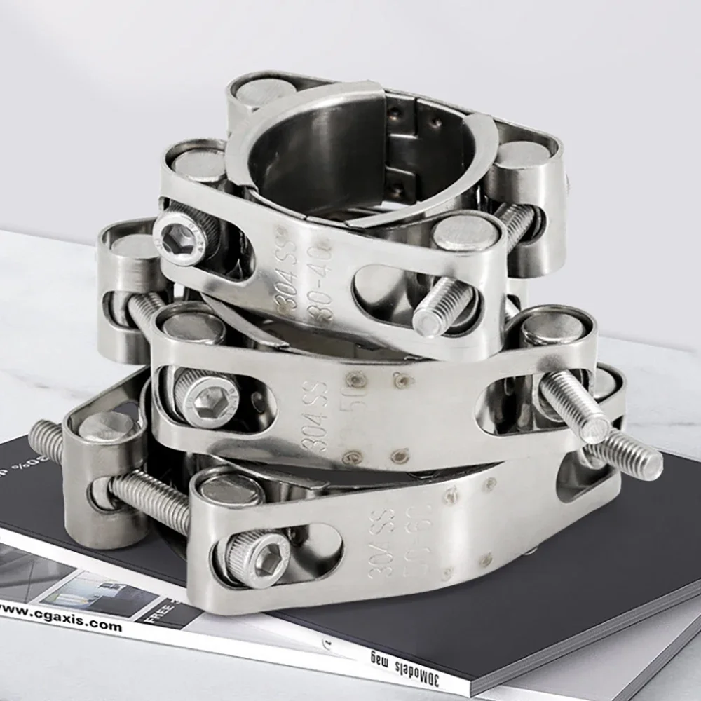 1Pc 304 Stainless Steel Double Headed Double-layer Strong Throat Clamp High-pressure Thickened European Style Clamp Pipe Clamp