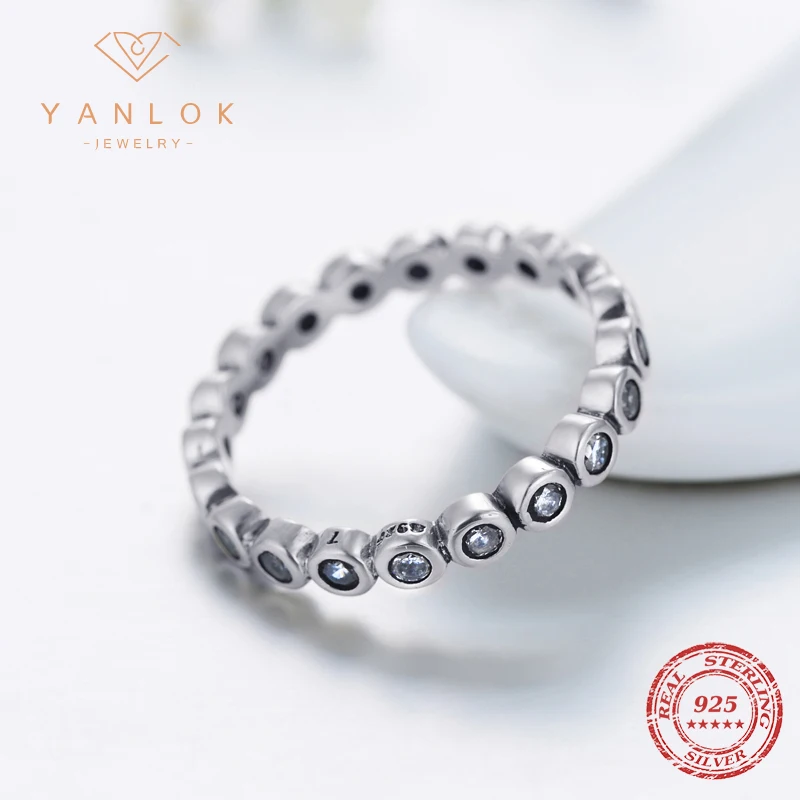 YANLOK Quality Luxury Original Real Solid 925 Sterling Silver CZ Finger Ring Authentic Silver Jewelry For Women Anniversary Gift